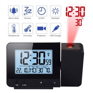 PESCE Digital projection alarm clock with temperature and time projection/USB connection/indoor temperature and humidity
