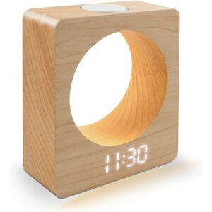 PESCE Digital Wooden Alarm Clock, 3 Levels Dimmer, 3 Alarm Settings Wood led Clocks with Night Light for Bedroom, Bedside, Desk, Kids