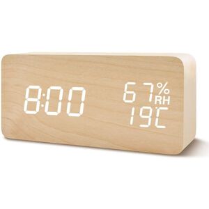 PESCE Digital Wooden Alarm Clock, with 3 Alarm Settings, Electronic led Time Display, 3 Level Brightness & Temperature, Good for Bedroom, Bedside, Desk,