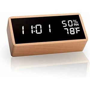 HÉLOISE Electronic Alarm Clock, Wooden Digital Alarm Clock with 3 Alarm Settings, usb Powered Digital Clock with Time, Temperature and Humidity led Display