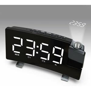 LANGRAY Led Digital Alarm Clock, fm Radio Alarm Clock with Dual Alarms, Projection Alarm Clock With Hygrometer, usb Port, 12/24H, 9-Minute Snooze Function,
