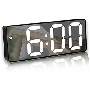 HÉLOISE Mirror Alarm Clock,Digital Alarm Clock,LED Mirror Digital Clock Adjustable Brightness Snooze Alarm Clock with Date Temperature led Display Voice