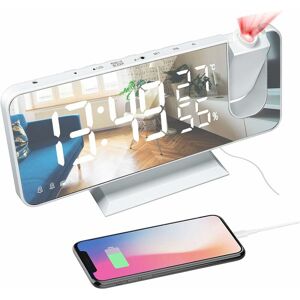 LANGRAY Projection Alarm Clock, led Digital Alarm Clock Bedside Mains Powered with fm Radio Function, usb Charging Port, 4-Level Brightness, 2 Alarm Clock