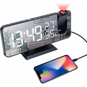 PESCE Projection Digital Alarm Clock for Bedrooms, Radio Alarm Clock with Projection on Ceiling, Dual Alarms, usb Charger Port, Temperature & Humidity