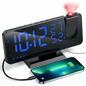 DENUOTOP Projector Alarm Clock with Radio, Digital Clock, Alarm Clock with usb Port, 3 Adjustable Brightness Levels, Snooze and 15 Volume Levels, 12/24h, for