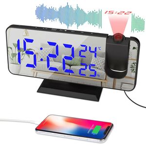 Ceiling Projection Alarm Clock Digital Clock with Mirror Screen and Projector Dimmer 15 Volume 2 Ringtone fm Radio Alarm Clock- Blue - Rhafayre