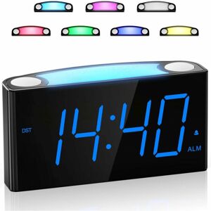 Rhafayre - Digital Alarm Clock, Large led Display & Adjustable Brightness, 7 Colorful Night Lights, Loud Alarm, Battery Backup, 2 usb Port, Snooze,