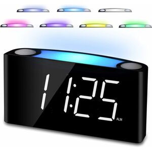 RHAFAYRE Digital Alarm Clock, Large LED Display & Adjustable Brightness, 7 Colorful Night Lights, Loud Alarm, Battery Backup, 2 USB Port, Snooze,