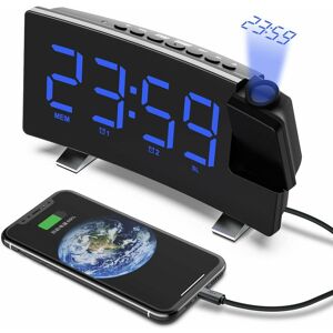 Rhafayre - Projection Clock Radio, 180 Ceiling Projection Alarm Clock, usb fm Digital Clock with Dual Alarms, Snooze, Sleep Timer, 12/24h, Large led