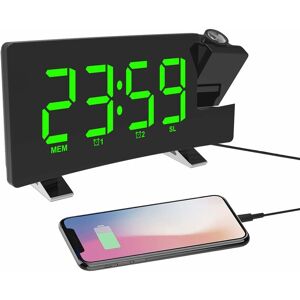 Rhafayre - Projection Clock Radio, 180 Ceiling Projection Alarm Clock, usb fm Digital Clock with Dual Alarms, Snooze, Sleep Timer, 12/24h, Large led