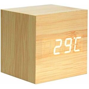 HÉLOISE Wooden Alarm Clock - Mini Digital Clock with Temperature Time Display, 3-Level Brightness and Voice Control Ideal for Home Travel - AC10YellowWhite