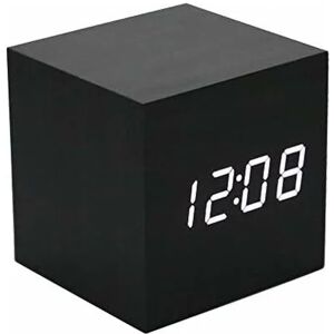 HÉLOISE Wooden Alarm Clock - Mini led Digital Clock with Temperature Time Display, 3-Level Brightness and Voice Control Ideal for Home Travel - AC10BlackWhite