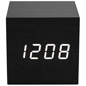 HÉLOISE Wooden Cube Digital led Alarm Clock with Time, Date and Temperature Display (USB/Batteries) AC10 Black White