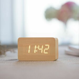 MUMU Wooden Digital Alarm Clock Adjustable Brightness Voice Control led Clock Rectangular Display Time Temperature Home Decor