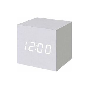 RHAFAYRE Wooden LED Digital Alarm Clock, Digital Cubic Clock with Date and Temperature Display, USB/Battery Plug (White)