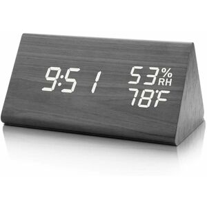 PESCE Alarm clock Digital alarm clock, with night led, date, voice control clock, wooden digital clock, internal temperature, 3 adjustable alarm groups,