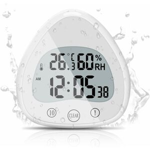 PESCE Bathroom Clock,Digital Alarm with Waterproof Touch Shower Clock, Waterproof Timers Thermometer Portable Display Clock with Suction Cup for Cooking,