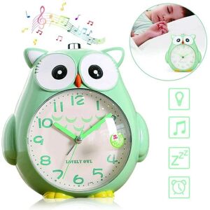 PESCE Children's Owl Alarm Clock, Children'S Alarm Clock Without Ticking Children's Clock With Night Light, Bedroom Snooze Function Clock With Dim Yellow