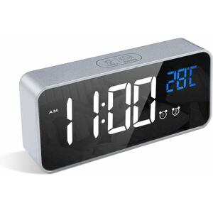 PESCE Digital Alarm Clock, led Alarm Clock with Snooze Function, usb Ports Charging (Silver)