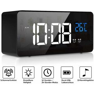 PESCE Digital Alarm Clock led Digital Clock Desk Clock with Voice Control Function and Temperature Display Mirror Alarm Clock with Dual Alarm Snooze Time 4