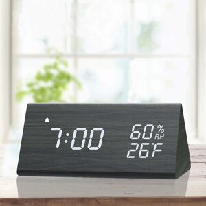 PESCE Digital Alarm Clock, with Wooden Electronic led Time Display, 3 Alarm Settings, Humidity & Temperature Detect, Wood Made Electric Clocks for Bedroom,