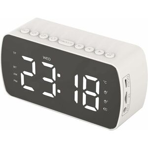 LANGRAY Digital Mirror Alarm Clocks with Bluetooth Speaker, Dual Alarm Bedside Clock with Time Temperature Date Display, fm Radio, tf Card/Bluetooth