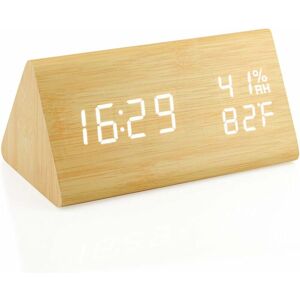 PESCE Led Wooden Alarm Clock, Electronic Digital Adjustable Brightness Desktop Alarm Clock Bamboo