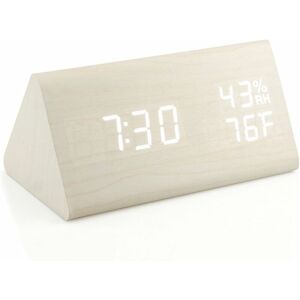 PESCE Led Wooden Alarm Clock, Electronic Digital Adjustable Brightness Desktop Alarm Clock White