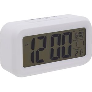 Premier Housewares - White lcd Digital Clock Small Desk Clock / Alarm Clock Battery Powered Lightweight Temperature Sensor Contemporary w14 x d5 x