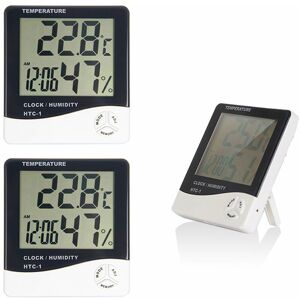 Rhafayre - Pack Large lcd Display Digital Thermometer with Temperature, Clock, Hygrometer, Weather and Humidity for Home and Office