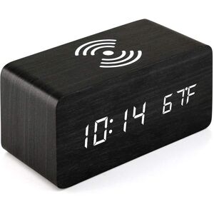 PESCE Wooden Alarm Clock with Wireless Charging Pad Compatible with iPhone Samsung Wood led Digital Clock Sound Control Function, Time Date, Temperature