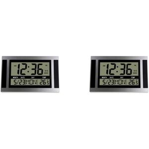 TLILY 2X Digital Wall Clock lcd Large Number Time Temperature Calendar Alarm Table Desk Clock Modern Design Office Home Silver