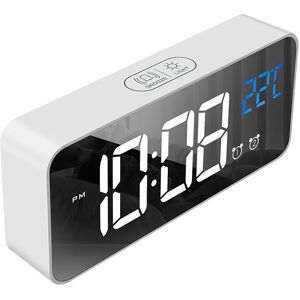 Alwaysh - Digital Alarm Clock with Large led Temperature Display, Portable Mirror Alarm with Dual Alarms (Silver)