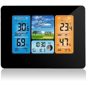 TINOR Digital Color Forecast Weather Station, Outdoor Sensor Weather Clock with Outdoor Sensor with Alert, Temperature, Humidity(Black)