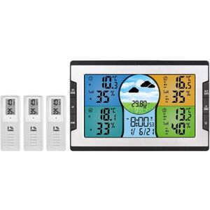 CYSLMUK Digital Weather Station with 3 Remote Sensors 328ft/ 100m Indoor Outdoor Temperature Humidity Monitor Alarm Clock with Thermohygrometer Snooze with