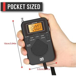 Tlily - Portable Radio Mini am fm Weather Pocket lcd Screen Digital Alarm Clock Player
