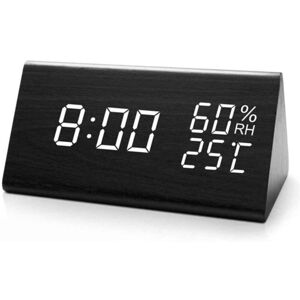 Tinor - Wooden Alarm Clock, Wooden led Digital Alarm Clock, Wooden Digital Desk Clock with Time and Temperature, Sound Control, and Adjustable