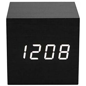 Héloise - Wooden Cube Digital led Alarm Clock,Square Cube Digital White led Alarm Clock Date with Time and Temperature Display (USB/Batteries),Black