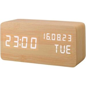 YMYNY Artificial Wooden LED Alarm Clock, Sound Activated Digital Clock, with Temperature/Humidity/Brightness Calendar, Battery/USB Plug YMYNY Artificial Wooden LED Alarm Clock, Sound Activated Digital Clock, with Temperature/Humidity/Brightness Calendar, Battery/USB Plug