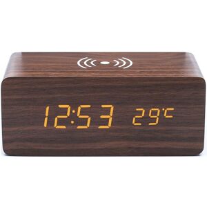 Ymyny - Brown wooden alarm clock with wireless charger, compatible with iPhone Samsung, led digital wooden clock, sound control function, time, date Ymyny - Brown wooden alarm clock with wireless charger, compatible with iPhone Samsung, led digital wooden clock, sound control function, time, date