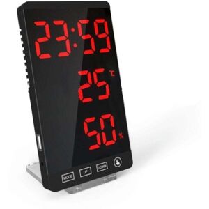 SNQ LED mirror clock, thermometer and hygrometer, electronic weather clock, alarm clock, bold red lettering SNQ LED mirror clock, thermometer and hygrometer, electronic weather clock, alarm clock, bold red lettering