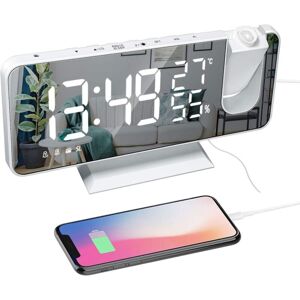 WOIYIC Projection Alarm Clock for Bedroom 7.4'' Large LED Mirror Display and 4 Dimmer Alarm Clock Radio with USB Charging 180° Rotatable 2 Sounds WOIYIC Projection Alarm Clock for Bedroom 7.4'' Large LED Mirror Display and 4 Dimmer Alarm Clock Radio with USB Charging 180° Rotatable 2 Sounds