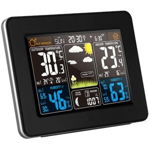Wireless Weather Station, Indoor Outdoor Forecast Station, Atomic Digital Clock, Barometer, Thermometer, Hygrometer, Color Forecast Station with Wireless Weather Station, Indoor Outdoor Forecast Station, Atomic Digital Clock, Barometer, Thermometer, Hygrometer, Color Forecast Station with