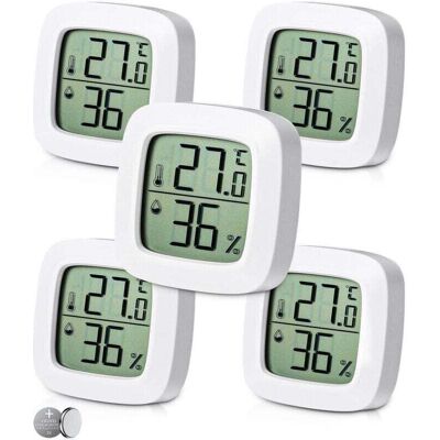 DEBUNS 5-Piece Digital Indoor Thermometer Hygrometer Set, Comfort Level Indicator, Small High-Precision Digital Thermometer Hygrometer, Baby Room DEBUNS 5-Piece Digital Indoor Thermometer Hygrometer Set, Comfort Level Indicator, Small High-Precision Digital Thermometer Hygrometer, Baby Room