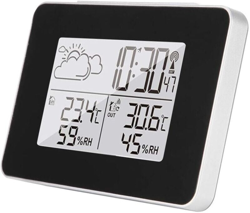 IKODM Digital Alarm Clock with Snooze Function Digital Weather Station Clock Wireless Indoor Outdoor Thermometer Hygrometer Large Backlit lcd Display