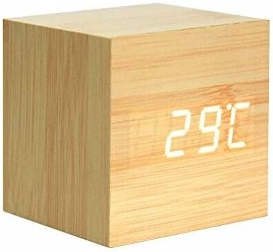 Héloise - Wooden Alarm Clock - Mini Digital Clock with Temperature Time Display, 3-Level Brightness and Voice Control Ideal for Home Travel