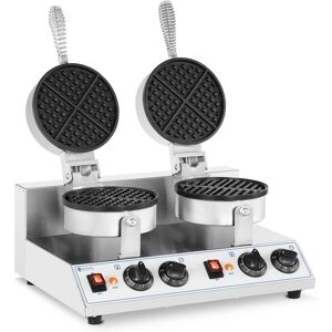 Royal Catering - Double Waffle Maker Round Waffle Iron Stainless Steel 2600W