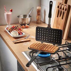 Stove Top Waffle Iron, Dual Head Die-Cast Aluminium Waffle Maker, Non-Stick Waffle Mould with Stay Cool Handle & Leak Free Closing Latch - Vonshef