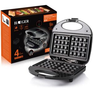 Aougo - 3-in-1 Croque Monsieur, Grill, Waffle and Sandwich Maker, High Power 750W, 3 Non-Stick and Interchangeable Plates, Black [Energy Class a+]