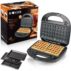 AOUGO 3-in-1 Sandwich Maker, Waffle Maker, Contact Grill, Dishwasher Safe and Non-Stick Plates [Energy Class a+++]